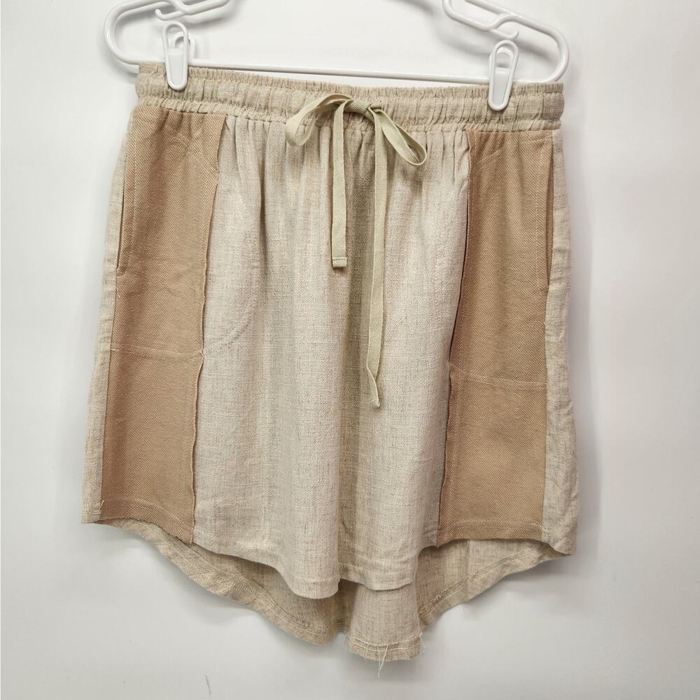 NWT Fetch & Co Tan Linen Blend High‎ Low Mini Pull on Skirt Women's XL